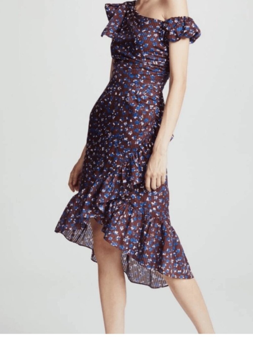 Ulla Johnson Uma Burgundy Blue Burgundy Floral Midi Dress